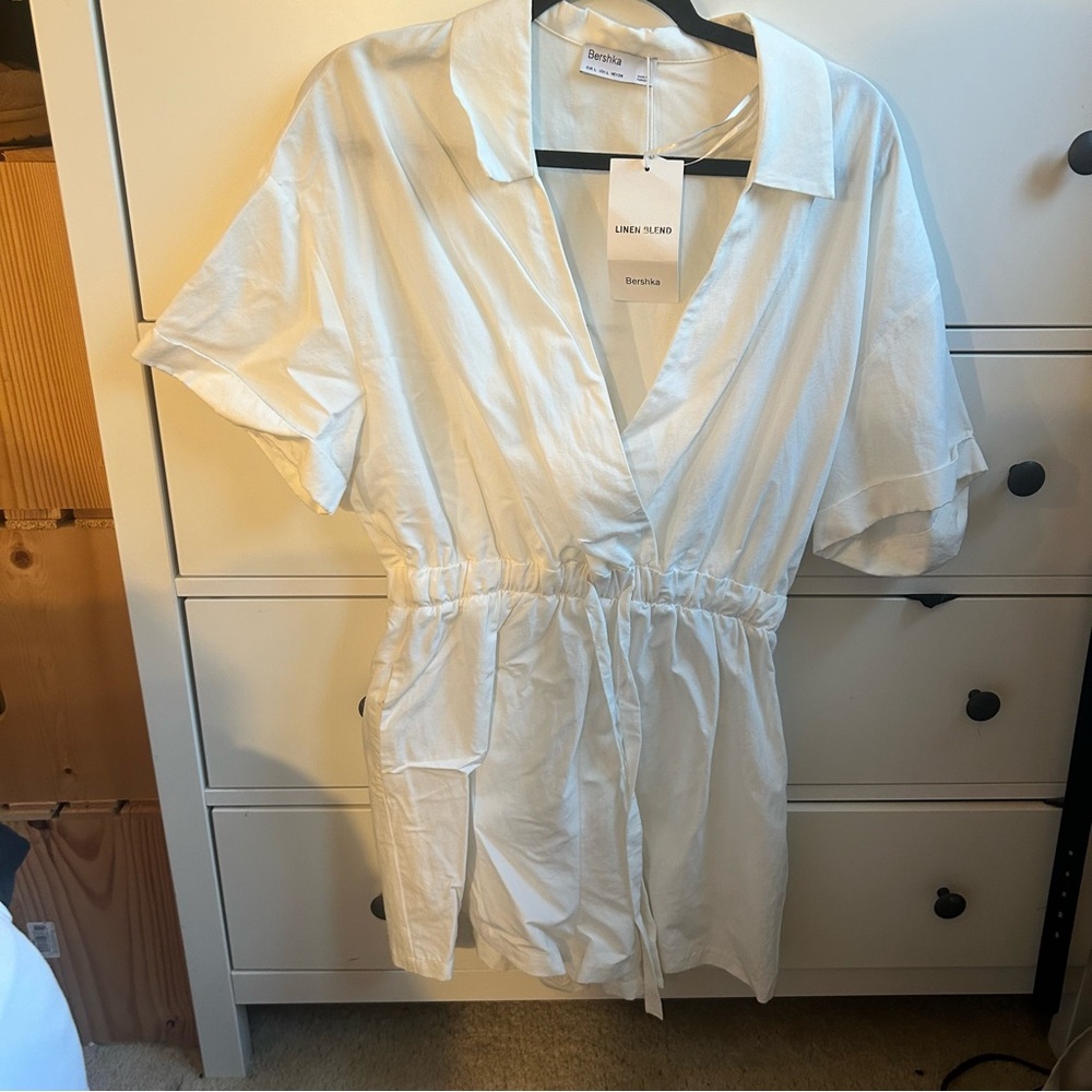 Bershka Cream Linen Blend Jumpsuit